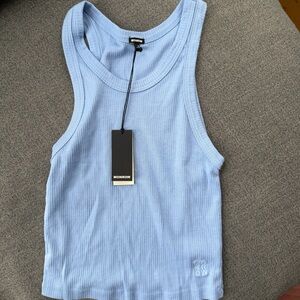Monrow Light Blue Ribbed Tank Top small NWT